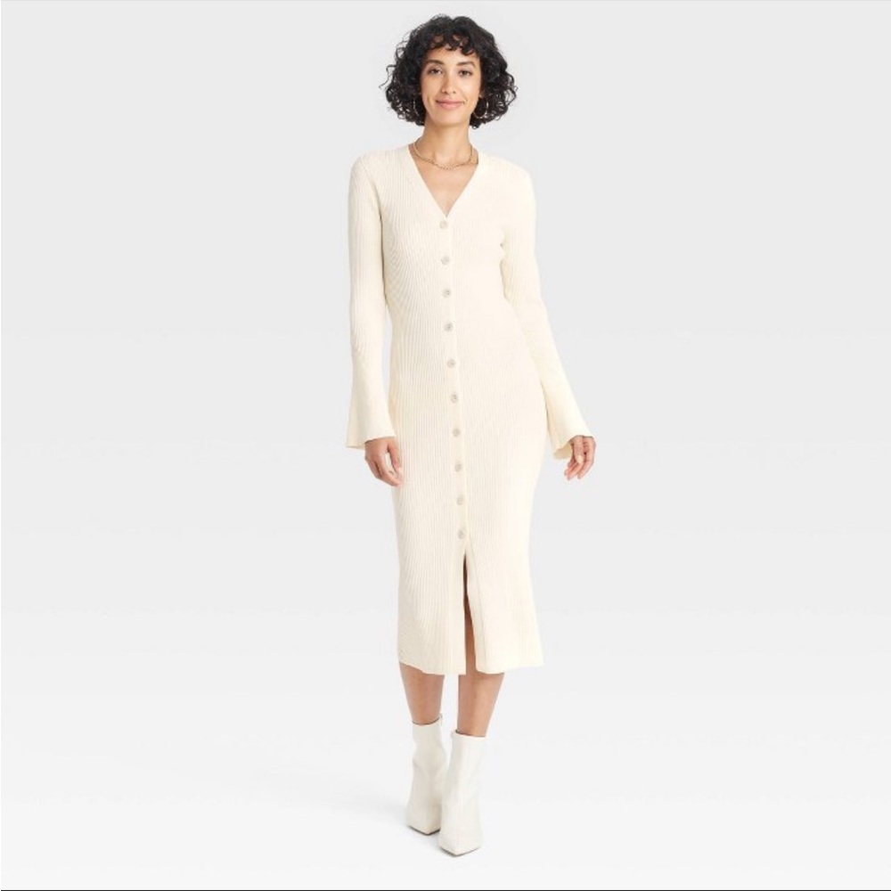 Cream Button-Down Dress